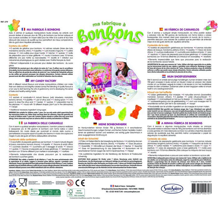 Ma fabrique a bonbons - SENTOSPHERE - Arômes naturels - Pour environ 500g de bonbons - Initiation a la cuisine - Des 7 ans
