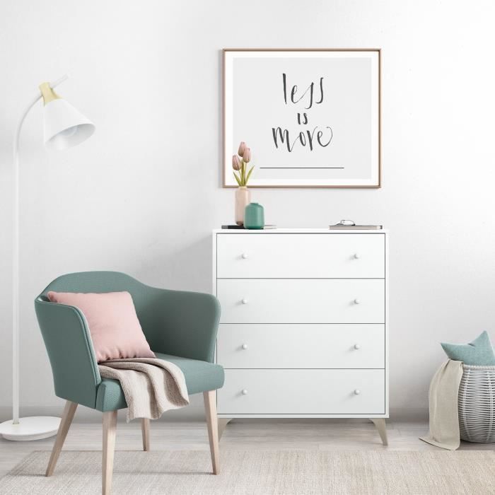Commode SWEET  4 Tiroirs - Décor blanc - L 77.5 x P 40 x H 95cm