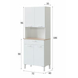Buffet de cuisine KIRA - DÈcor blanc artik et chene canadien - 4 Portes + 1 Tiroir - L186 x H72 x P40 cm