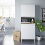 Buffet de cuisine KIRA - DÈcor blanc artik et chene canadien - 4 Portes + 1 Tiroir - L186 x H72 x P40 cm