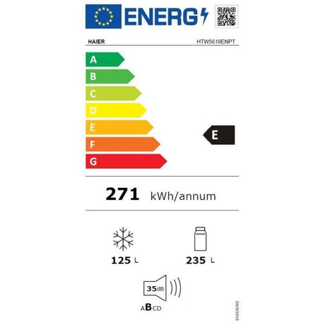 Réfrigérateur combiné - HAIER - 3D 60 Series 5 HTW5618ENPT - Classe E - 360 L - 185 x 59,5 x 66,7 cm - Noir