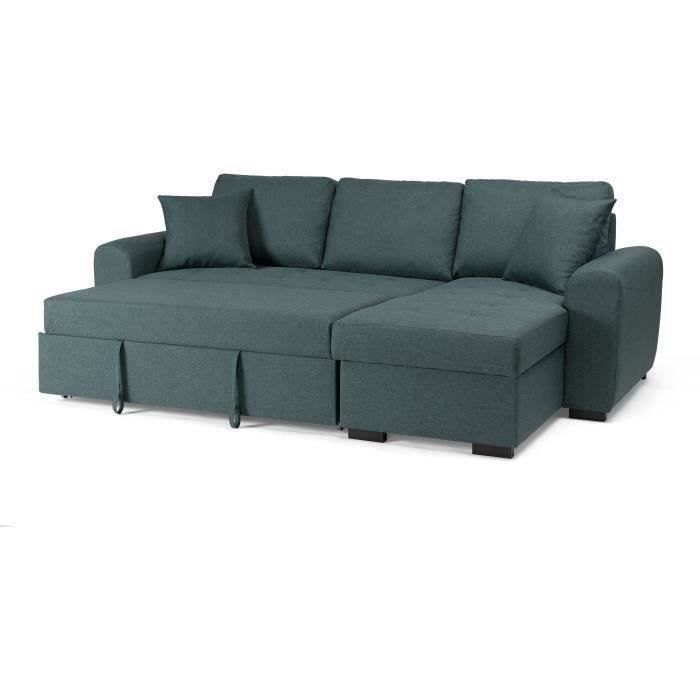 Canapé d'angle convertible réversible 4 places - Tissu Vert - L 244 x P 151 x H 90 - HAMILTON - Fabriqué en Ukraine