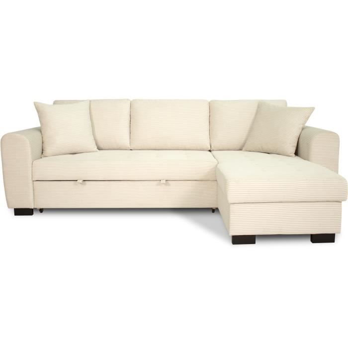 Canapé d'angle convertible réversible - 4 places - HAMILTON - Velours Beige - L 245 x P 150 x H 86 - Fabriqué en Ukraine