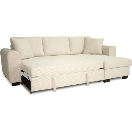 Canapé d'angle convertible réversible - 4 places - HAMILTON - Velours Beige - L 245 x P 150 x H 86 - Fabriqué en Ukraine