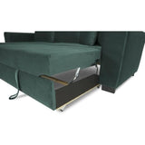 Canapé d'angle convertible HAMILTON 4 places - Tissu velours vert - L 245 x P 140 x H 86 - Coffre de rangement