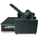 Canapé d'angle convertible HAMILTON 4 places - Tissu velours vert - L 245 x P 140 x H 86 - Coffre de rangement