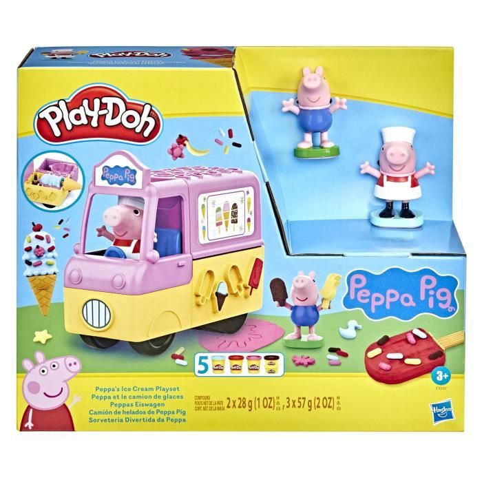 Play-Doh Peppa et le camion de glaces, figurines Peppa et George, 5 pots de pâte a modeler, des 3 ans