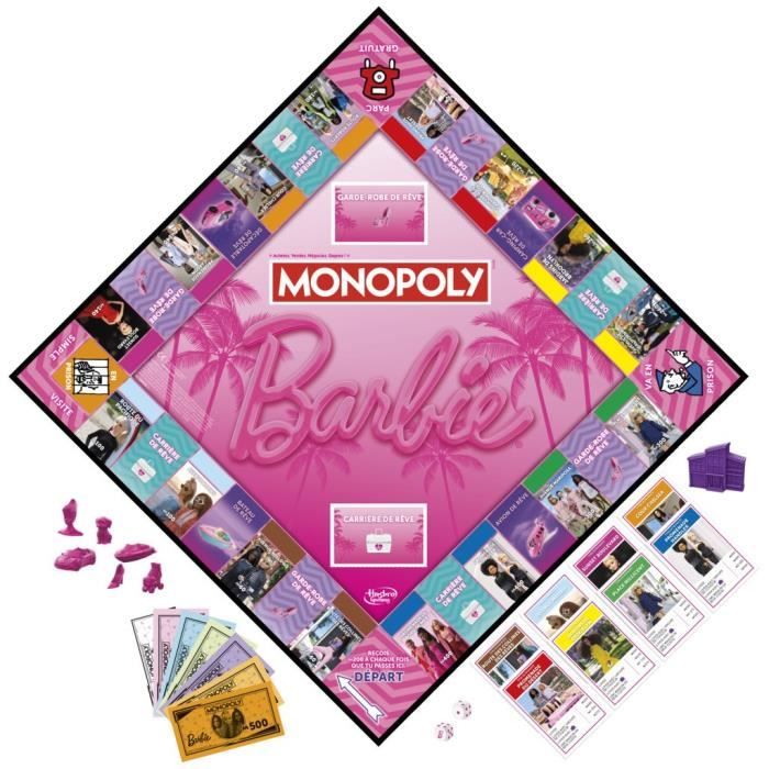 Monopoly†: Èdition Barbie, jeu de plateau pour 2 a 6†joueurs, jeux pour la famille, a partir de 8†ans