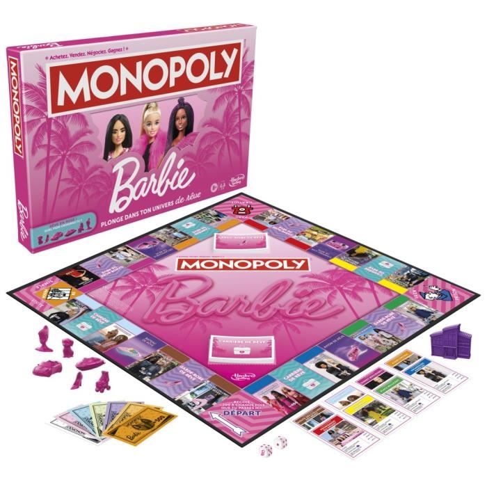 Monopoly†: Èdition Barbie, jeu de plateau pour 2 a 6†joueurs, jeux pour la famille, a partir de 8†ans