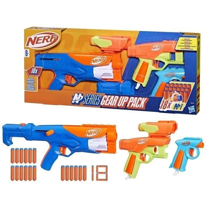 Nerf N Series Gear Up Pack, 3 Blasters, 18 fléchettes Nerf N1 compatibles Uniquement avec Les Blasters Nerf N Series