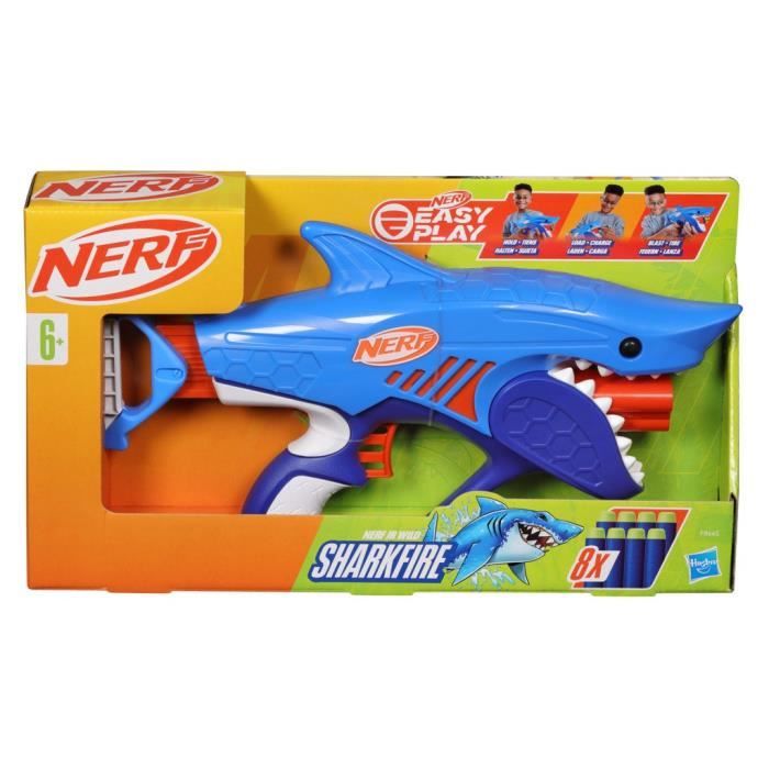 Nerf Junior Wild blaster Sharkfire, facile a utiliser, 8 flÈchettes Nerf Elite, a partir de 6 ans