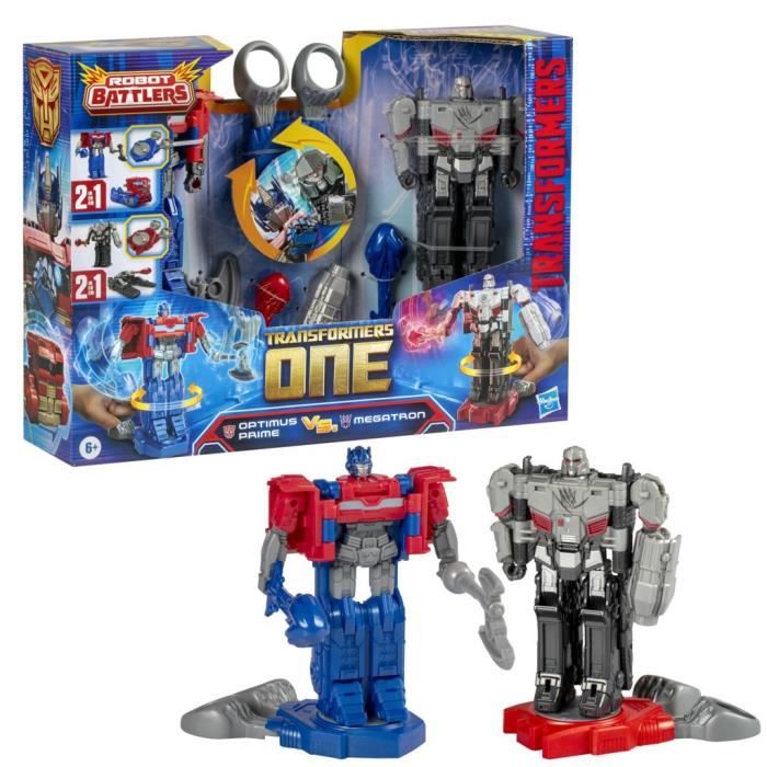 Pack de 2†figurines Optimus Prime (Orion Pax) et Megatron (D-16) de 11†cm, jouets des 6†ans, Transformers One Robot Battlers