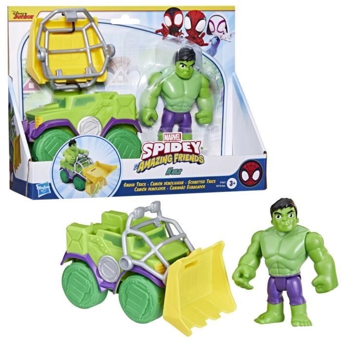 Spidey Coffret Camion démolisseur Hulk, véhicule avec figurine de 10 cm, jouets des 3 ans, Spidey et ses Amis Extraordinaires