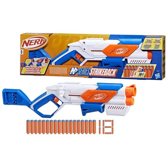 Nerf NSeries blaster Strikeback a fléchette, 18 fléchettes, a partir de 8 ans