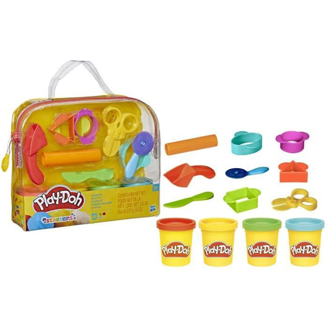 Play-Doh Mon 1er Kit, 9 accessoires avec étui de rangement et 4 pots de pâte a modeler, loisir créatif pour tout-petits, Des 3 ans