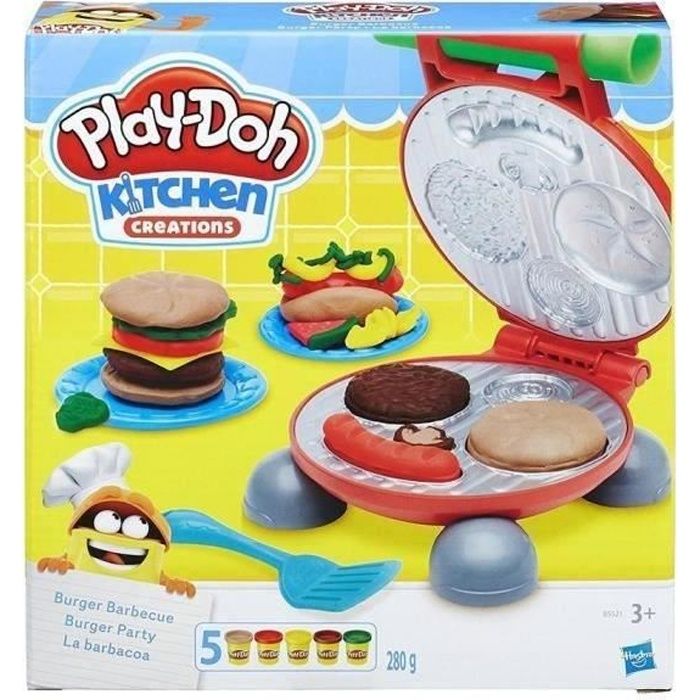 Play-Doh Burger Party, Playdoh Kitchen Modeling Paste Set, Accessories for creating hamburgers and hot dogs, Ages 3 and up