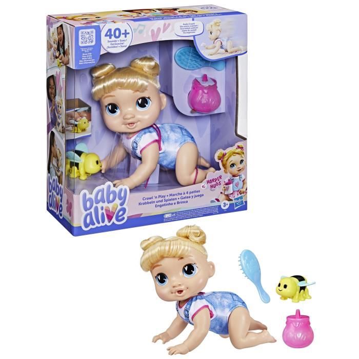 Baby Alive, Harper Hugs Marche a 4 pattes, poupée électronique de 27  cm marchant a 4 pattes, cheveux blonds, a partir de 3 ans