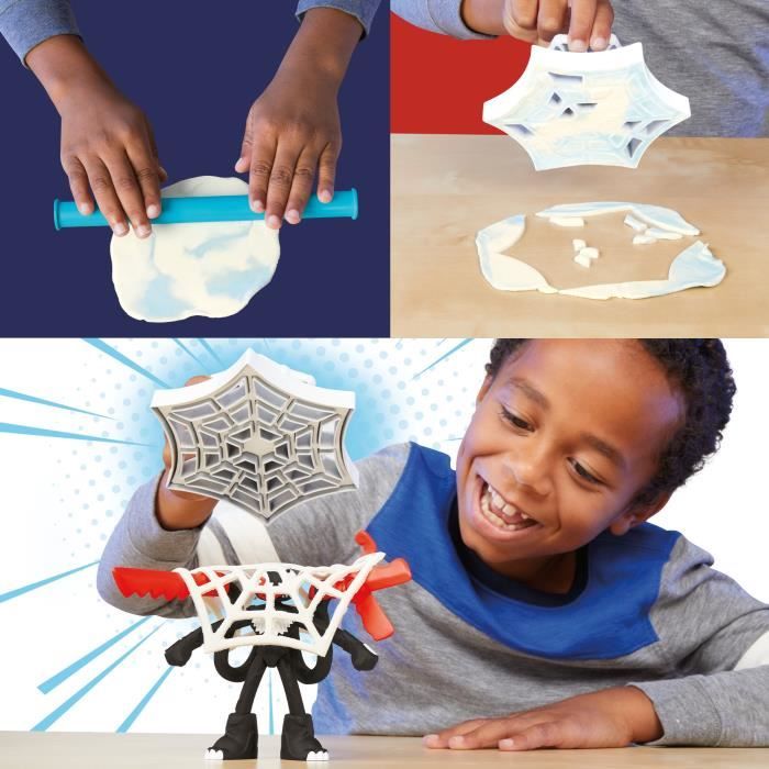 Play-Doh SpiderMan Attaque tranchante, coffret avec 2 figurines flexibles, 7 accessoires et pâte a modeler, des 4 ans, Marvel