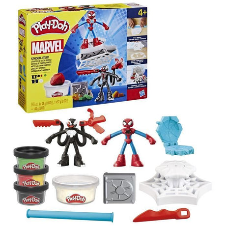 Play-Doh SpiderMan Attaque tranchante, coffret avec 2 figurines flexibles, 7 accessoires et pâte a modeler, des 4 ans, Marvel