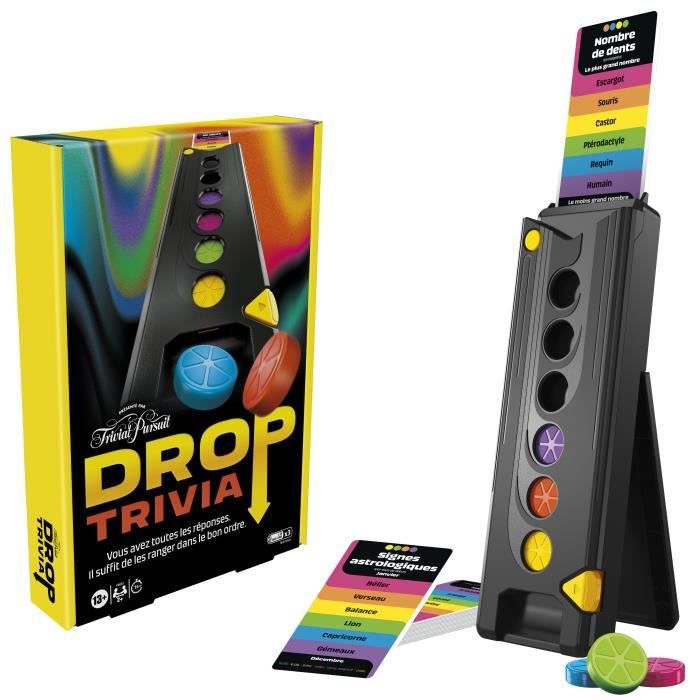 Drop Trivia, electronic group game with voice and sounds, Ages 13 and up, 2 players or more, 15 min, inspired by Trivial Pursuit, Hasbro Ga