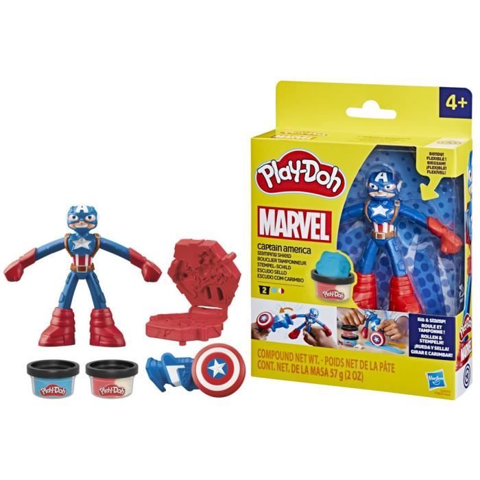 Play-Doh Captain America, Stamper Shield set with flexible figure, accessories and modeling clay, from 4 years old, Marvel