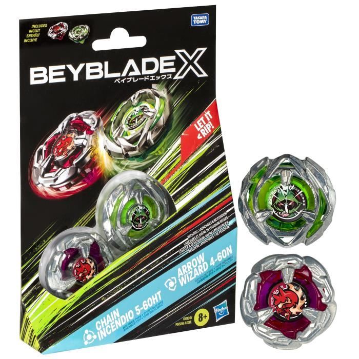 Beyblade X Dual Chain Incendio 5-60HT et Arrow Wizard 4-60N, Pack de toupies détachables, Des 8 ans