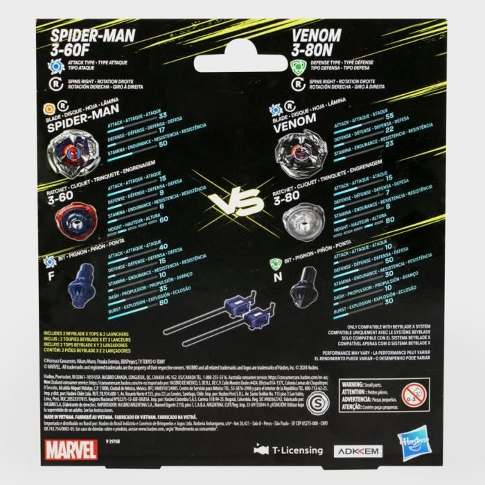 Beyblade X Multipack Toupie Spider-Man 3-60F vs. Venom 3-80N, Marvel , Des 8 ans