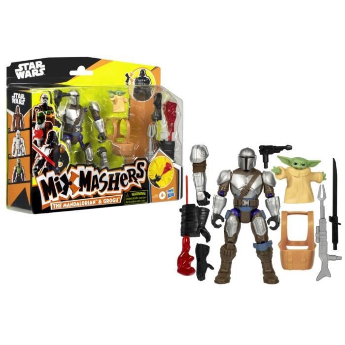 MixMashers Mandalorien et Grogu, figurine deluxe personnalisable a mélanger et combiner avec accessoires, Star Wars, Des 4 ans