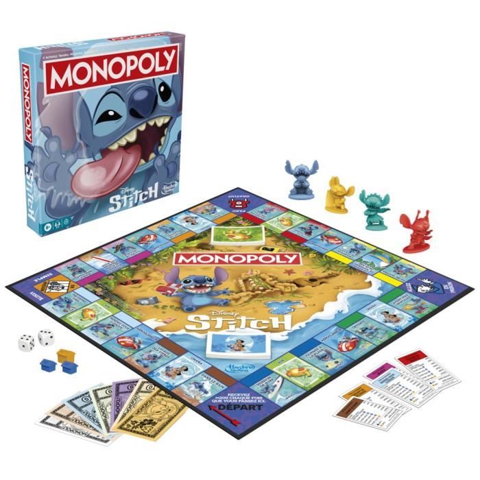 Monopoly Stitch, Jeu de société de plateau, 2 a 4 joueurs, 30 minutes, édition Disney Lilo & Stitch, Des 8 ans