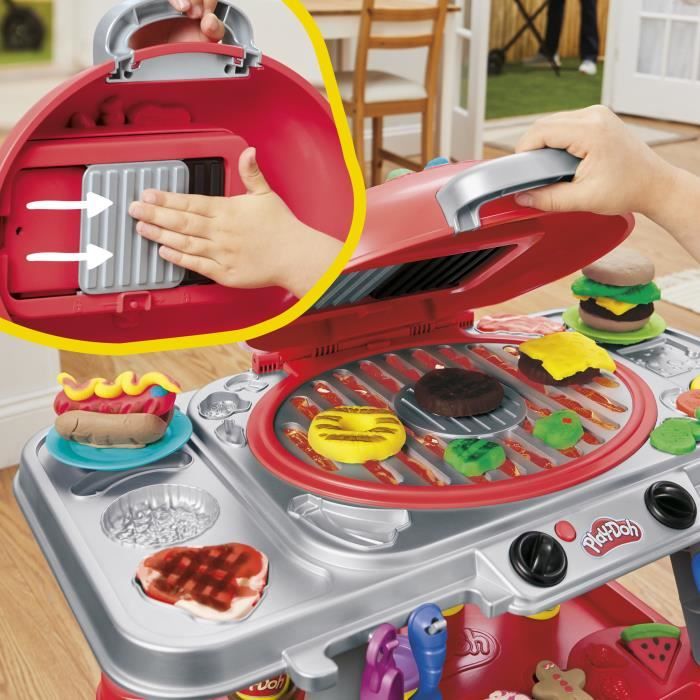 PlayDoh Délices grillés BBQ factice, coffret de pâte a modeler avec sons et lumieres, 17 accessoires, loisirs créatifs, des 3 ans