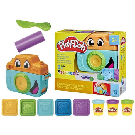 Play-Doh Mes petites photos Starters, pâte a modeler, caméra factice, 7 accessoires et tapis d'activité, Classique, des 2 ans