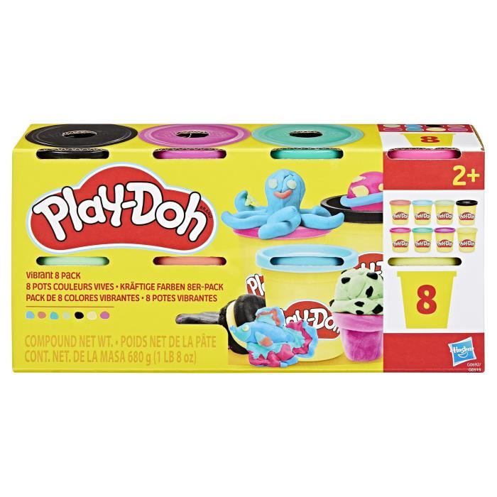 Play-Doh 8 pots couleurs vives, pots de pâte a modeler de 85 g