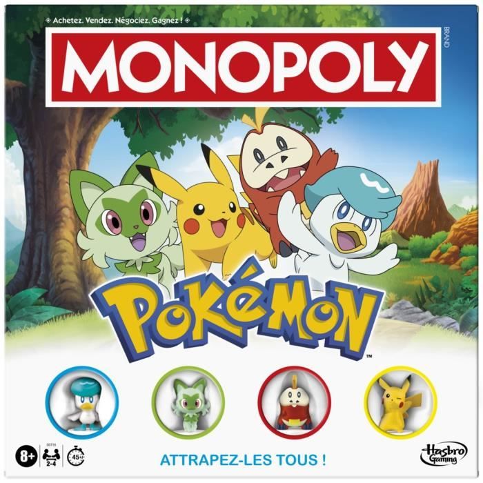 Monopoly Pokémon, jeu de société de plateau, 2 a 4 joueurs, jeux pour enfants et fans de Pokémon, env. 45 minutes, des 8 ans