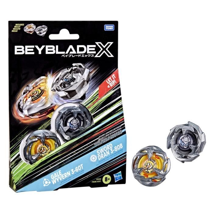 Beyblade X Dual Pack Gale Wyvern 3-60T and Sword Dran 3-80B, 2 Authentic Takara Tomy Right Spin Competition Top, Des