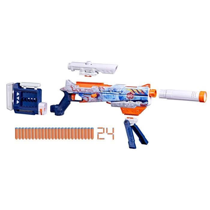 Nerf Loadout Arctic Zerostriker, blaster avec 4 accessoires interchangeables, 24 fléchettes Nerf N1, chargeur interne 6 fléchettes,