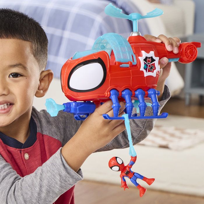 Hélico de l'équipe Spidey, figurine de 7,5 cm et véhicule avec projectile, Marvel Spidey et ses Amis Extraordinaires, des 3 ans