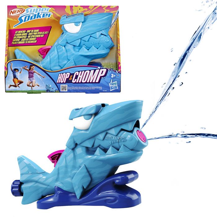 Nerf SOA Hop & Chomp, Jets d'eau, mâchoire articulée, se raccorde au Tuyau d'arrosage, Nerf Super Soaker, des 3 ans