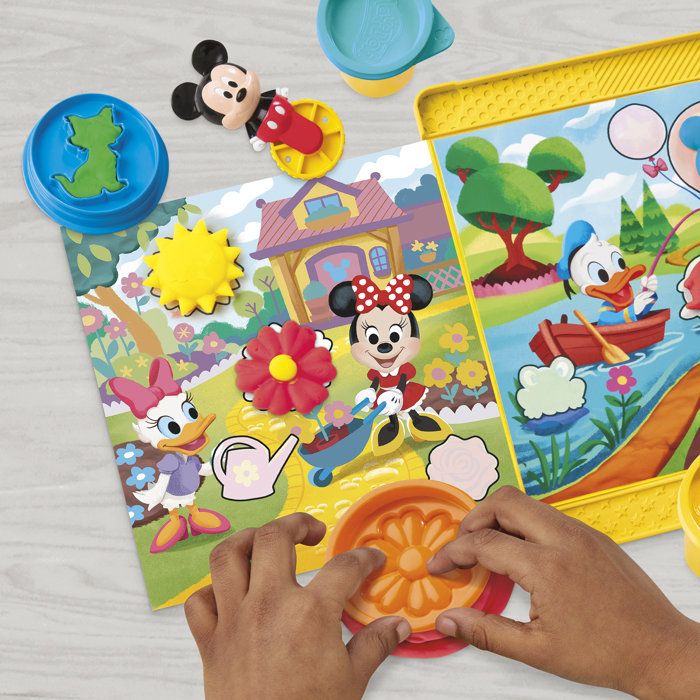 Play-Doh Disney Junior Crée une histoire, coffret de pâte a modeler portatif, loisirs créatifs Mickey & Minnie, des 2 ans