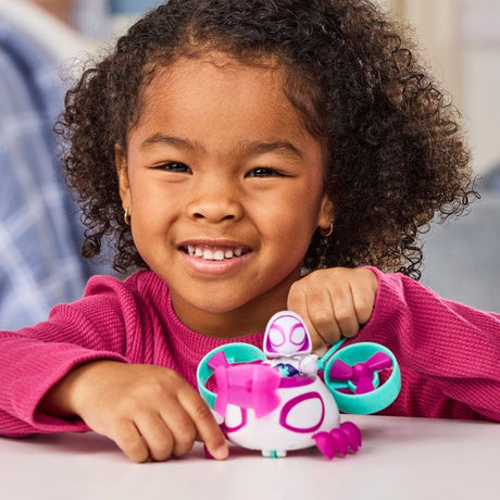 Véhicule Hélico de Ghost-Spider avec figurine de 7,5 cm et accessoire, jouets pour enfants, des 3 ans, Spidey et ses Amis Extraordin