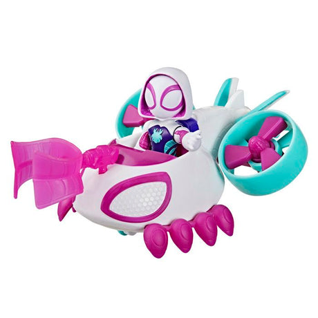 Véhicule Hélico de Ghost-Spider avec figurine de 7,5 cm et accessoire, jouets pour enfants, des 3 ans, Spidey et ses Amis Extraordin