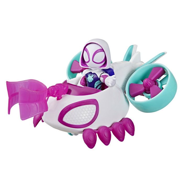 Véhicule Hélico de Ghost-Spider avec figurine de 7,5 cm et accessoire, jouets pour enfants, des 3 ans, Spidey et ses Amis Extraordin