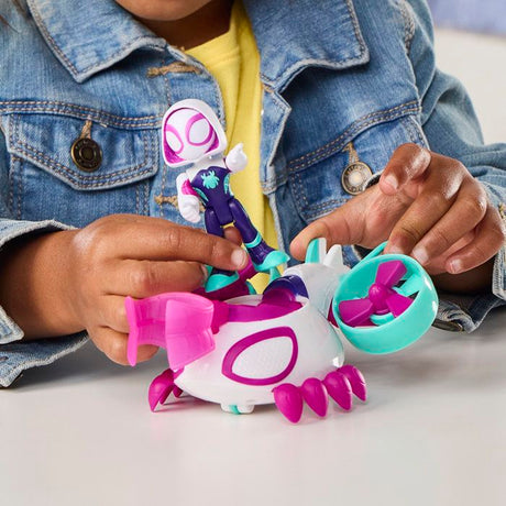 Véhicule Hélico de Ghost-Spider avec figurine de 7,5 cm et accessoire, jouets pour enfants, des 3 ans, Spidey et ses Amis Extraordin