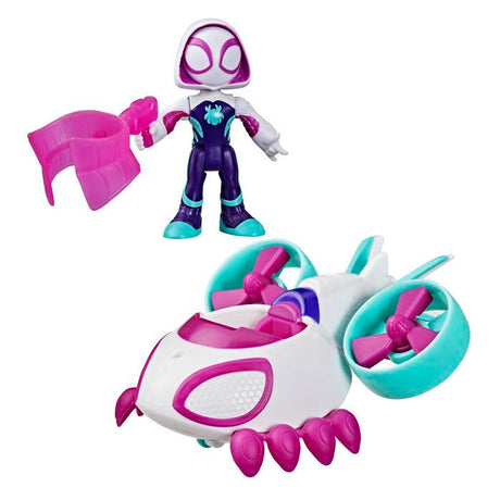 Véhicule Hélico de Ghost-Spider avec figurine de 7,5 cm et accessoire, jouets pour enfants, des 3 ans, Spidey et ses Amis Extraordin