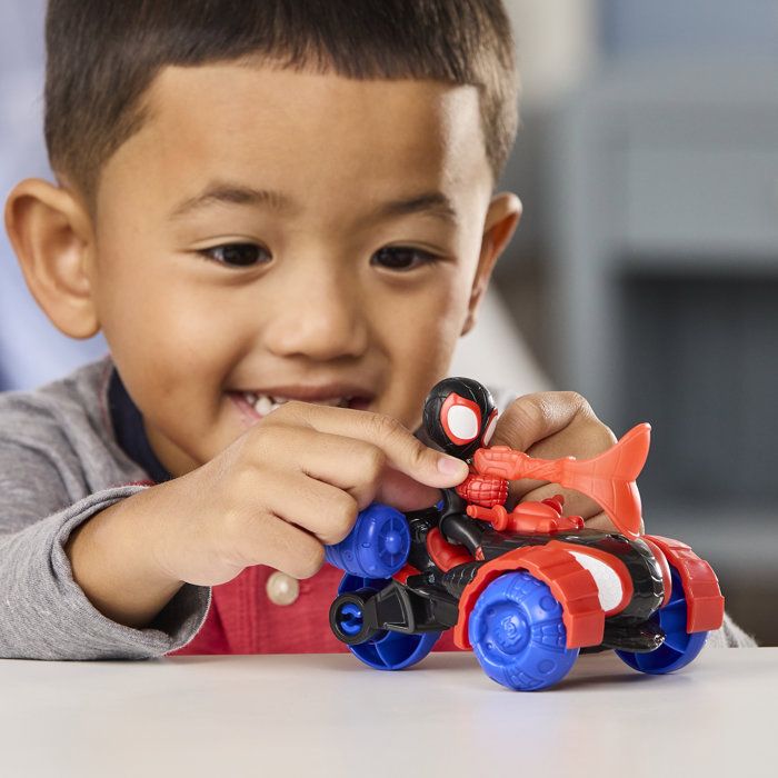 Spidey Véhicule Techno-Quad et figurine Miles « Spin » Morales de 7,5 cm et accessoire, des 3 ans, Marvel Spidey et ses Amis Extraor