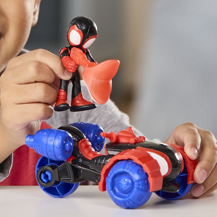 Spidey Véhicule Techno-Quad et figurine Miles « Spin » Morales de 7,5 cm et accessoire, des 3 ans, Marvel Spidey et ses Amis Extraor