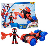 Spidey Véhicule Techno-Quad et figurine Miles « Spin » Morales de 7,5 cm et accessoire, des 3 ans, Marvel Spidey et ses Amis Extraor