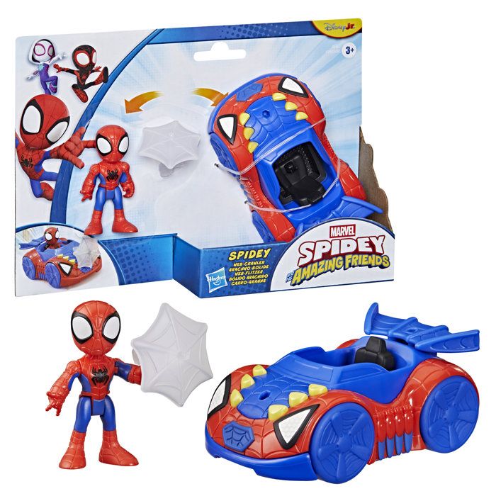 Véhicule Arachno-Bolide de Spidey avec Figurine de 7,5 cm et Accessoire, Jouets pour Enfants, des 3 Ans, Spidey et Ses Amis Extraord
