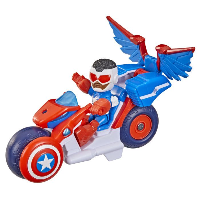Figurine Captain America : Sam Wilson de 7,5 cm et véhicule Super Moto, Jouets de Super-héros, des 3 ans, Iron Man et Ses Amis Extra