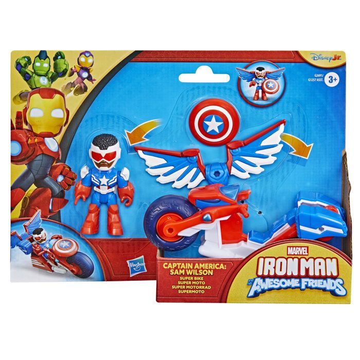 Figurine Captain America : Sam Wilson de 7,5 cm et véhicule Super Moto, Jouets de Super-héros, des 3 ans, Iron Man et Ses Amis Extra
