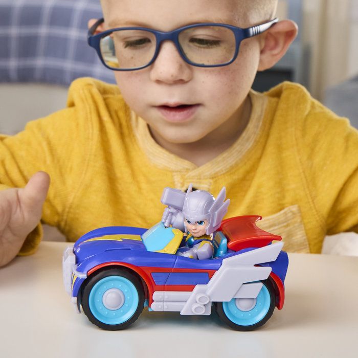 Figurine Thor de 7,5 cm et véhicule Foudremobile, Jouets de Super-héros, des 3 ans, Iron Man et Ses Amis Extraordinaires Marvel